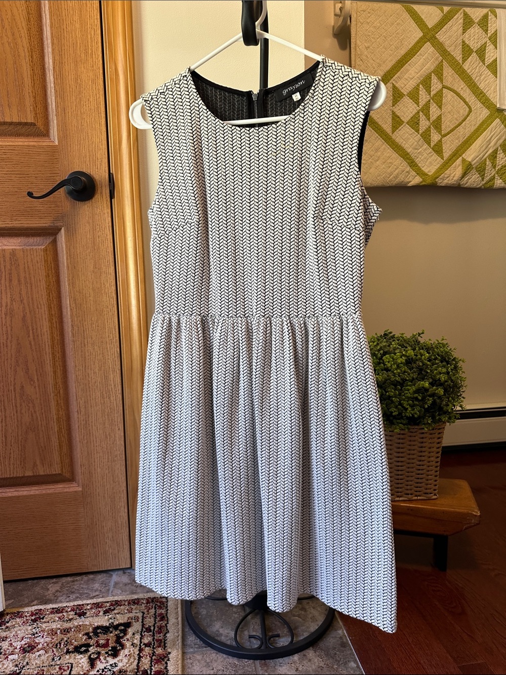 Grayson Black and White Sleeveless Fit-and-Flare Dress